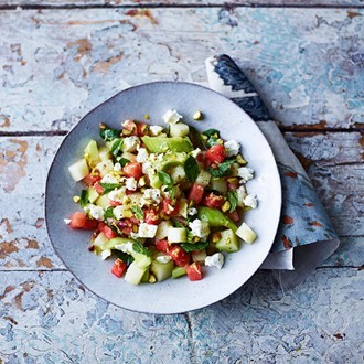 Melon, cucumber and feta salad