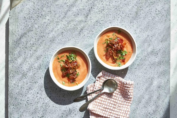 Melon gazpacho with crisp prosciutto 