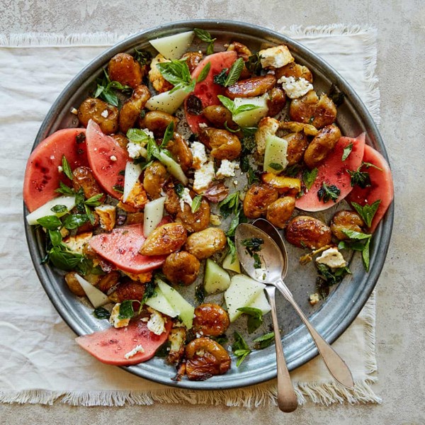 Melon, herb and roast feta salad