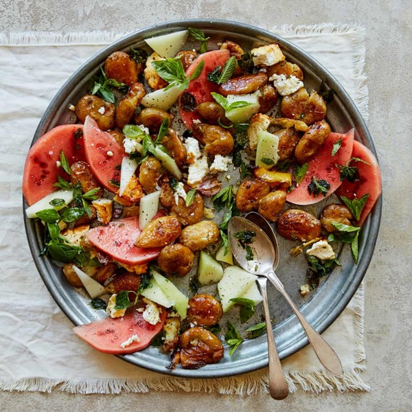 Melon, herb and roast feta salad