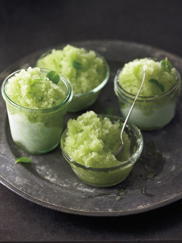 Melon ice with mint and basil