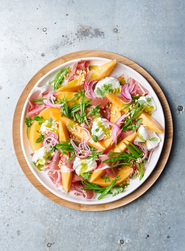 Melon, mozzarella and prosciutto salad