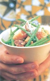 Melon, nut, green bean and Parmesan salad