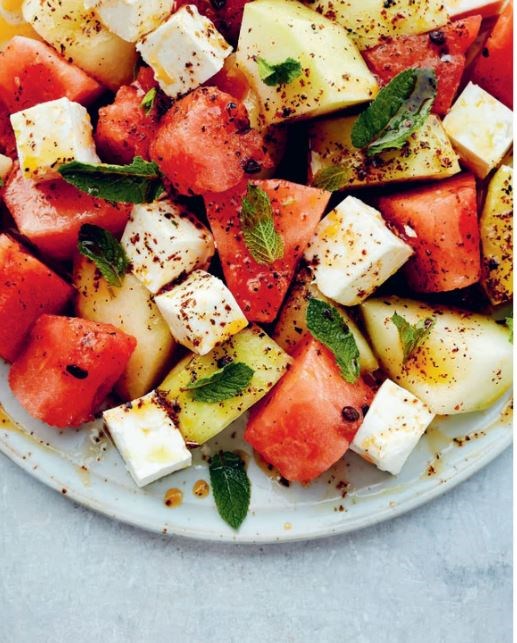 Melon with house blend, feta and mint