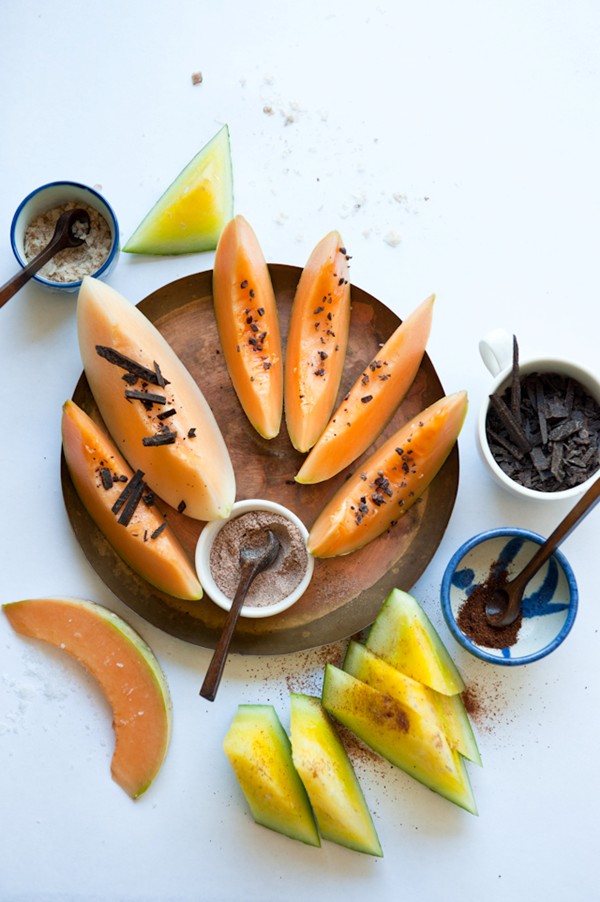 Melon with roasted cacao nibs