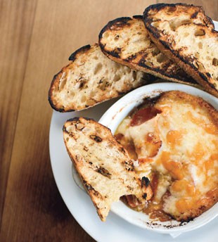 Melted cheese and chorizo with grilled bread