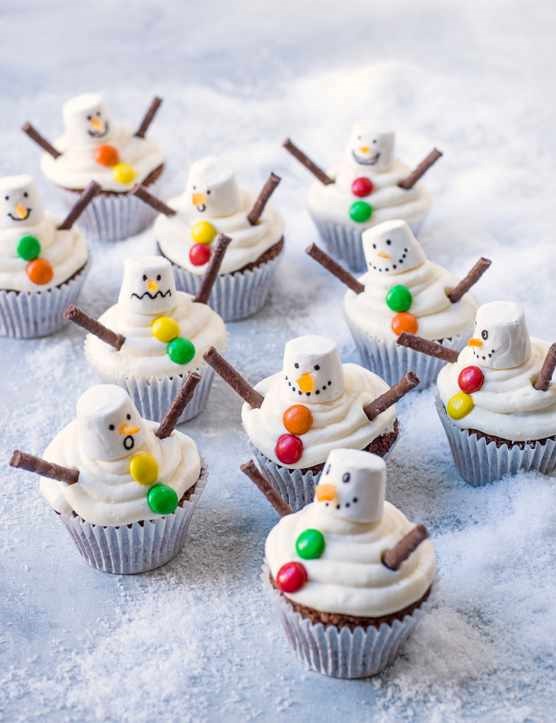 Melted snowman cupcakes