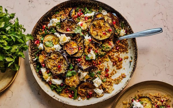 Melting aubergines, goat’s cheese, chilli honey and preserved lemon