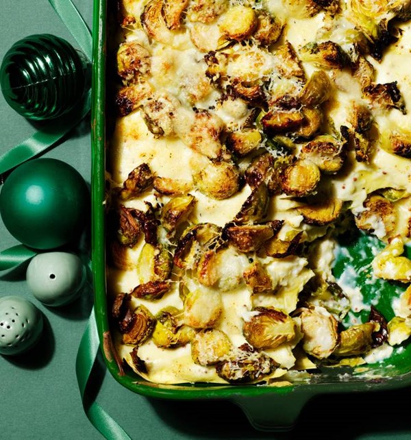 Melting cheesy Brussels sprouts lasagne