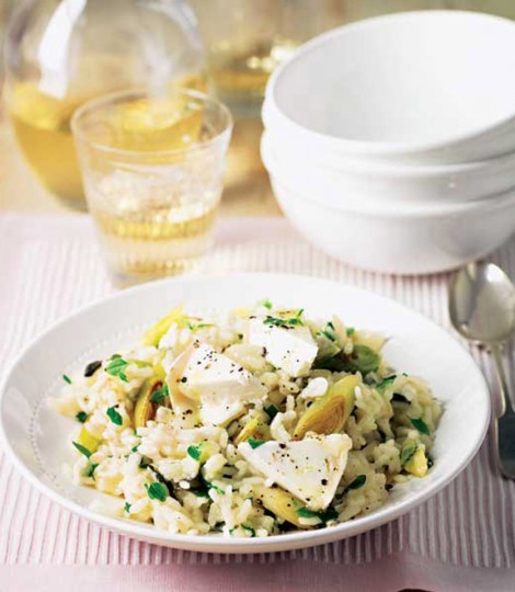 Melting chèvre blanc, herb and leek risotto