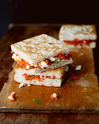 Melty feta and roasted red pepper sandwiches