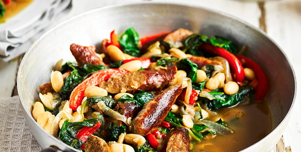 Merguez with cannellini beans and spinach