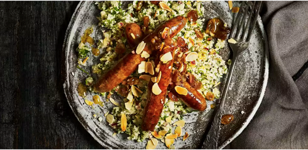 Merguez with cauliflower tabbouleh