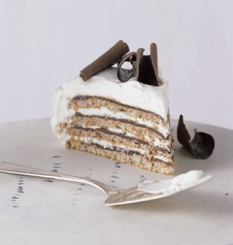 Meringue, chocolate, and kirsch cream layer cake