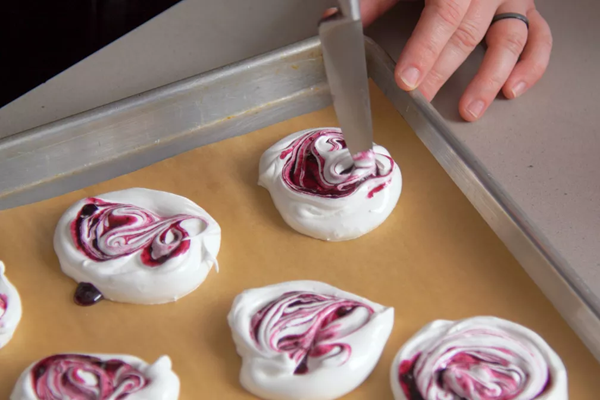 Meringue cookies swirled with jam