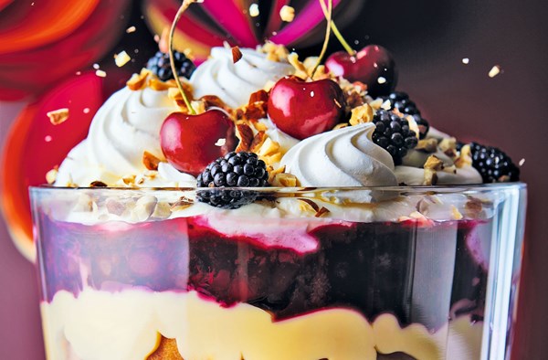 Meringue, madeleine and winter berry trifle