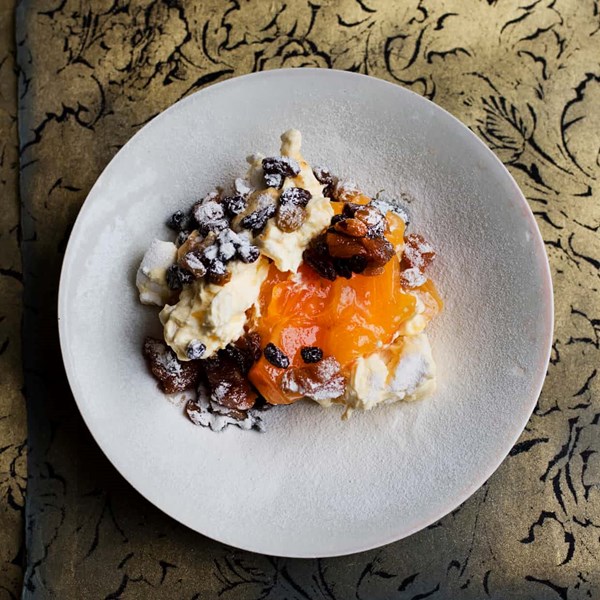 Meringue, persimmon and hot mincemeat parfait