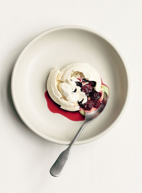 Meringue shells with cherry & kaya jam