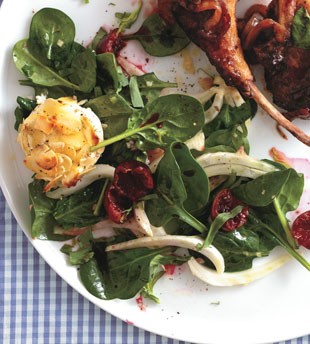 Mesclun and cherry salad with warm goat cheese