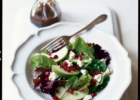 Mesclun mix with apples, pomegranates, and goat cheese