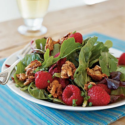 Mesclun with berries and sweet spiced almonds