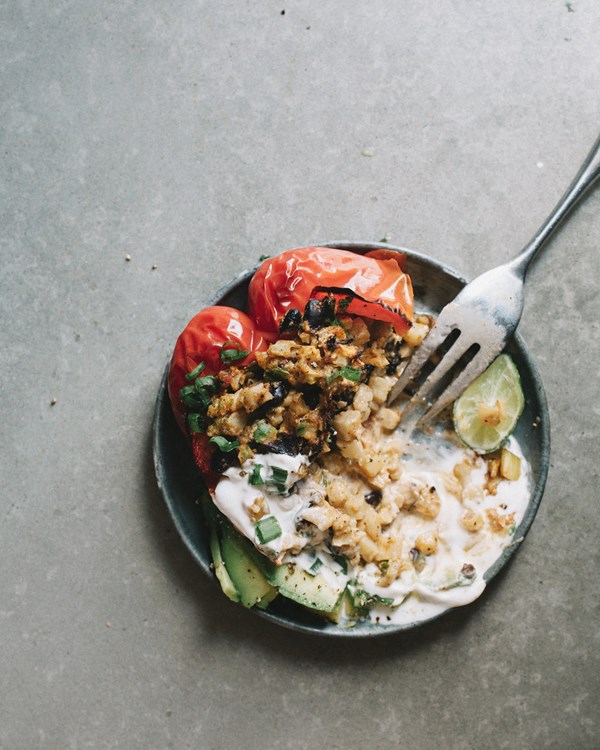 Mexi cauliflower rice stuffed peppers