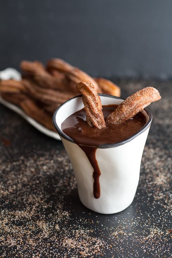Mexican beer spiked churros with chocolate dulce de leche