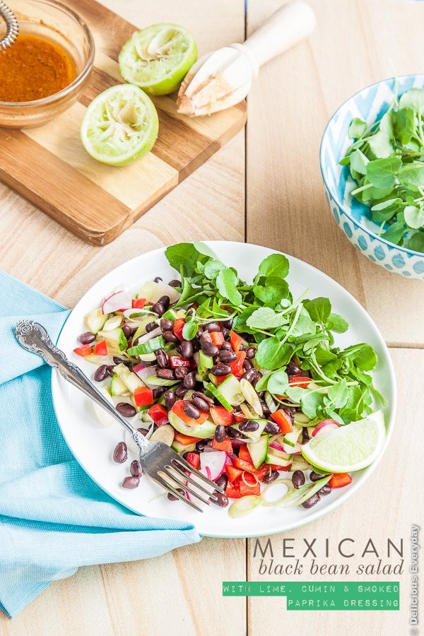 Mexican black bean salad with cumin, lime and smoked paprika dressing