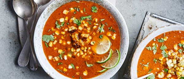 Mexican charred sweetcorn soup