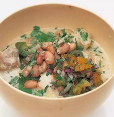Mexican chicken chili with yellow tomato salsa