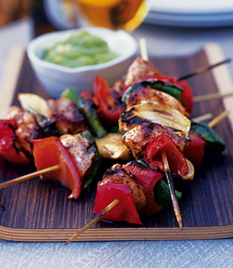 Mexican chicken skewers with guacamole