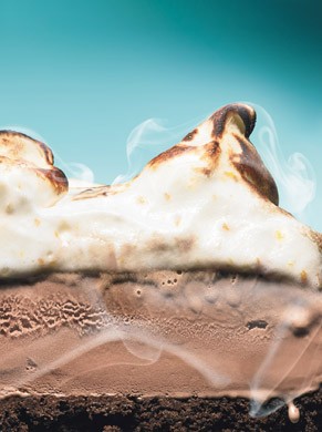 Mexican chocolate ice cream cake with orange meringue