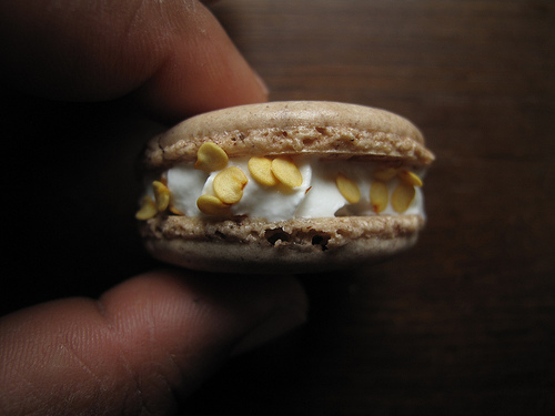 Mexican chocolate macarons with chilli cream