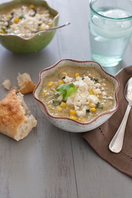 Mexican corn and poblano soup