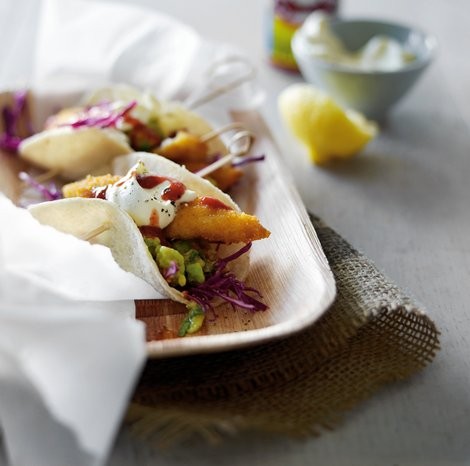 Mexican fish tacos with guacamole