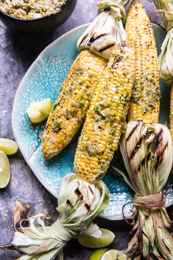 Mexican grilled corn with green chile honey butter