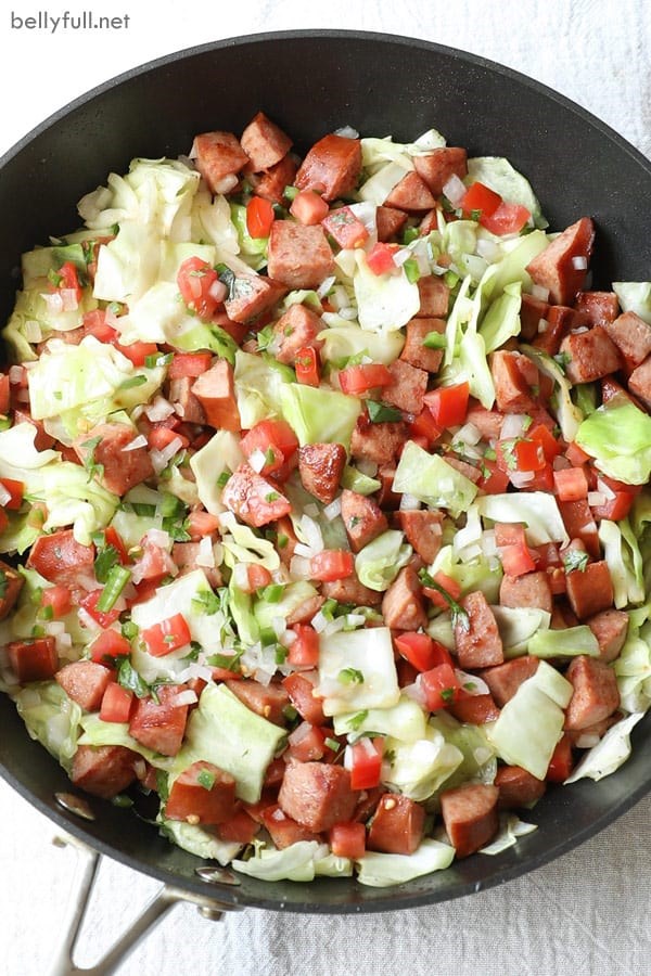 Mexican kielbasa and cabbage skillet