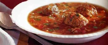 Mexican meatball soup with rice and cilantro
