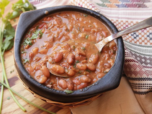 Mexican pinto beans with bacon and chilies (Frijoles charros)