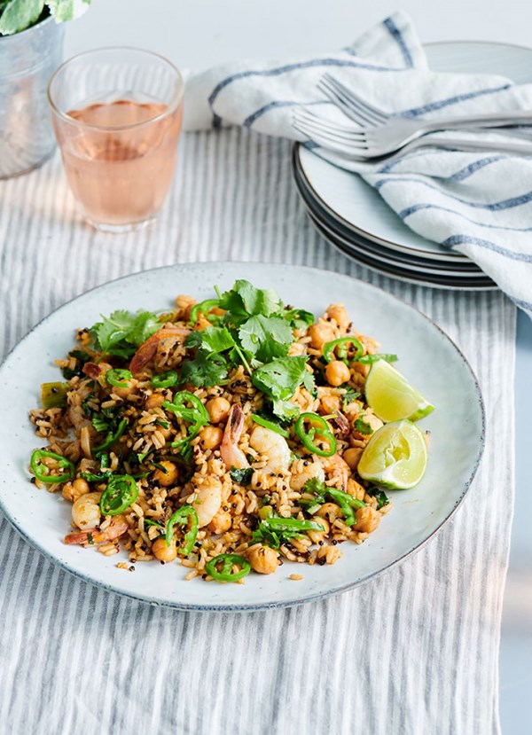 Mexican prawns with brown rice and quinoa