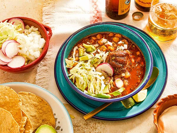 Mexican red chile pork soup (Pozole)