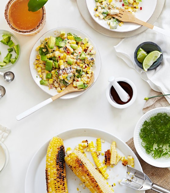Mexican roasted corn salad with avocado (Esquites)