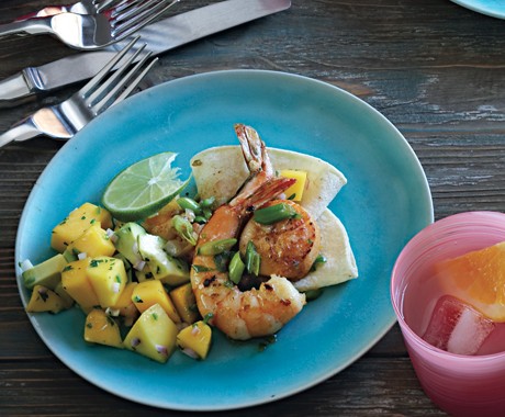 Mexican seafood sauté with avocado-mango salsa