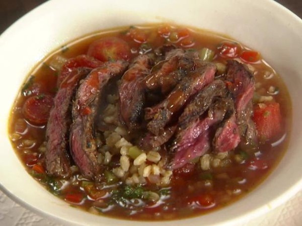 Mexican sliced steak & barley soup