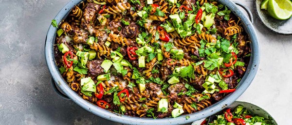 Mexican slow-cooked beef and pasta bake