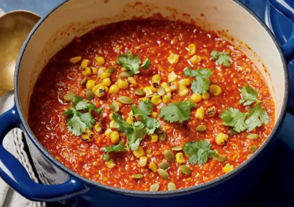 Mexican-spiced roasted red pepper and corn soup