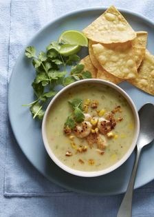 Mexican street corn and prawn chowder