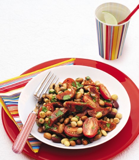 Mexican-style bean and chorizo salad