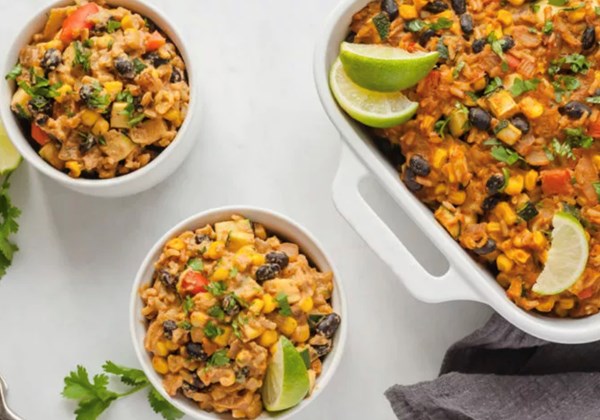 Mexican-style bean and rice casserole [no-cheese sauce]