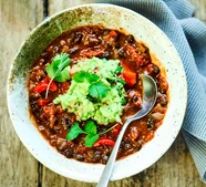 Mexican-style bean soup with guacamole